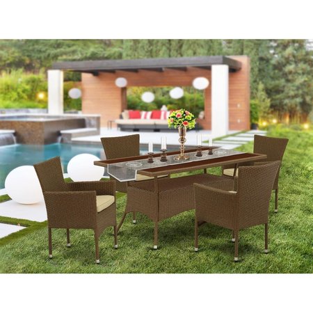 EAST WEST FURNITURE 5 Piece Oslo Outdoor-furniture Brown Wicker Dining Set - Brown OSBK5-02A